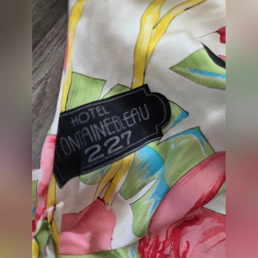 Vintage Boho Hotel Fontainbleu 227 Paris Hollywood Silk Kimono Robe Flamingo - Picture 4 of 8
